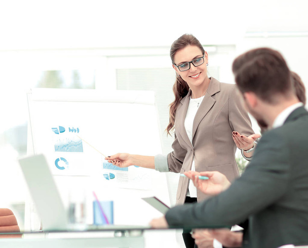 Successful business presentation of a woman at the office - 写真・画像