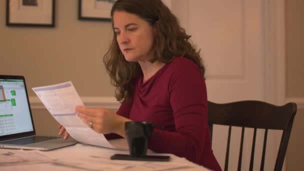 eine Frau, die an ihren Finanzen arbeitet - Filmmaterial, Video