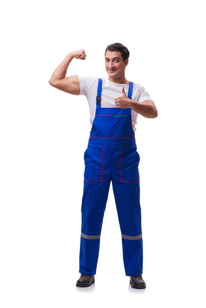 Handsome repairman wearing coveralls isolated on white - Photo, Image