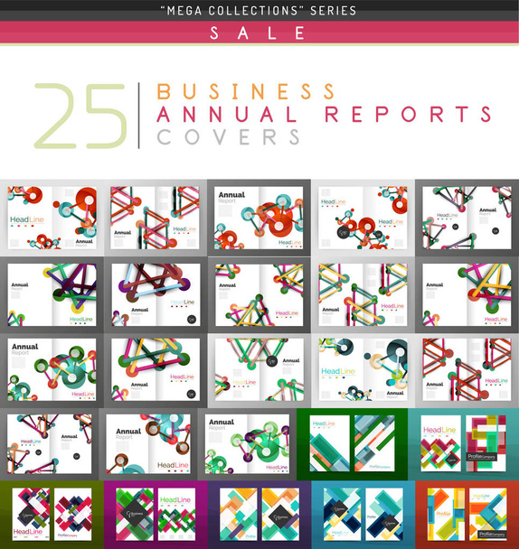 Mega coleção de 25 relatórios anuais de negócios modelos de capa de brochura
 - Vetor, Imagem