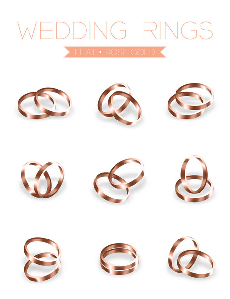 Snubních prstenů Růžové zlato ploché styl psaní 3d sada návrhů ilustrace - Vektor, obrázek