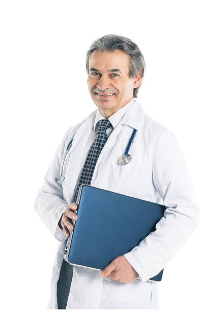 Adult qualified physician diagnostician, with a stethoscope - Fotoğraf, Görsel