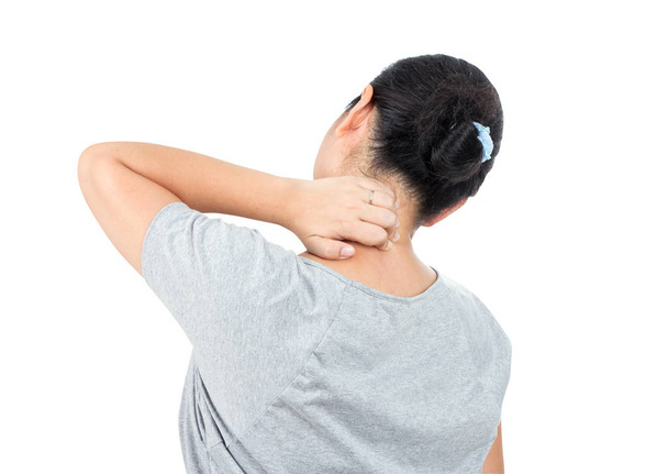 asiatische Frauen haben Nackenschmerzen. - Foto, Bild