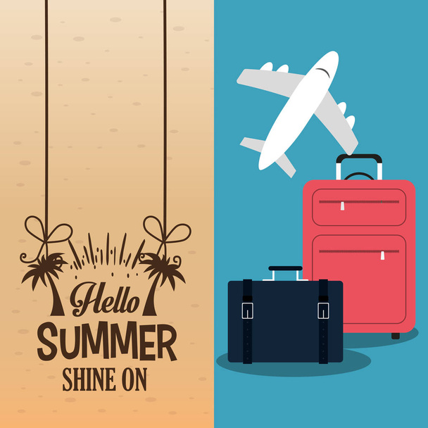 hello summer with suitcases plane poster - Vector, Image