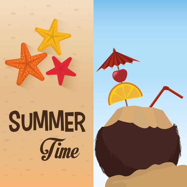 Летнее время коктейль кокосовая звезда песчаный пляж
 - Вектор,изображение
