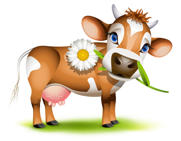 Pequena vaca Jersey comer margarida - Vetor, Imagem