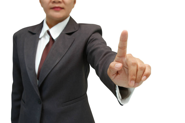Business nainen työntää kosketusnäytöllä
 - Valokuva, kuva