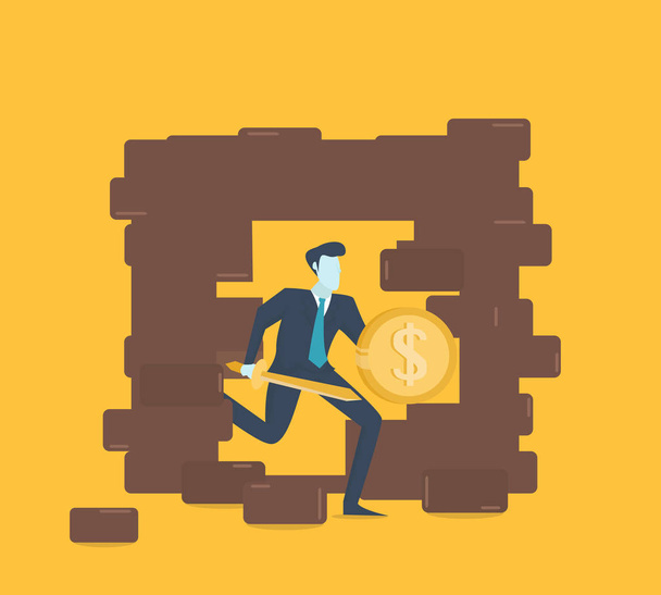 Business knight destroy brick wall - Vector, Image