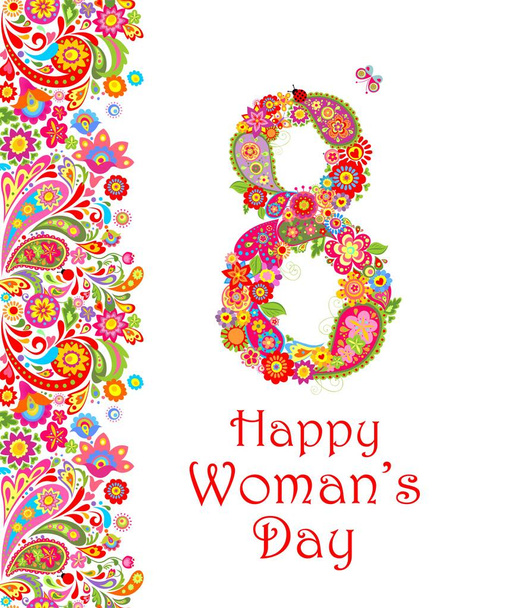 Greeting decorative card with flowers number 8 for International Women's day - Vektor, kép