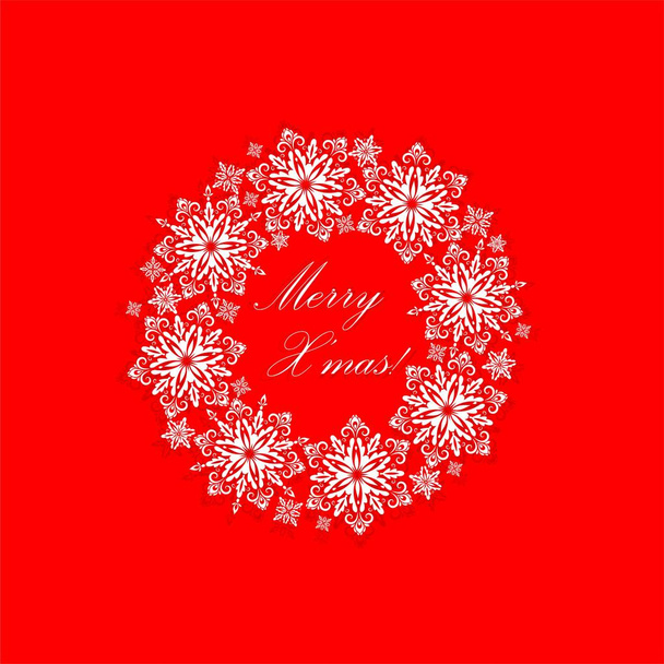 Greeting card with cut out paper decorative snowflakes xmas wreath.Template for Christmas cards - Vector, Image