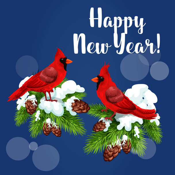 Aves cardinales rojas sobre pino
 - Vector, imagen