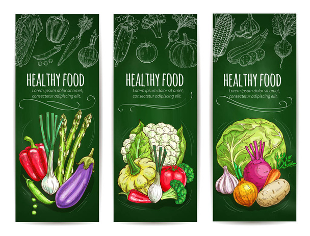 Esboço de legumes em banners. Alimentos saudáveis
 - Vetor, Imagem