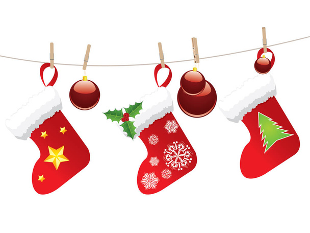 Christmas Stockings on Rope - Vector, Image
