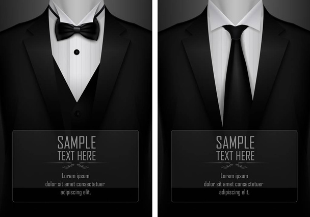 Set of business card templates with suit and tuxedo and place for text for you - Διάνυσμα, εικόνα