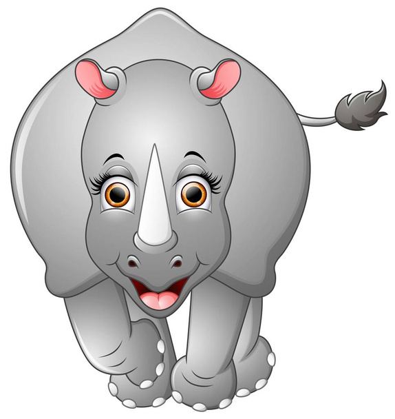Happy rhino cartoon isolated on white background - Vector, Image