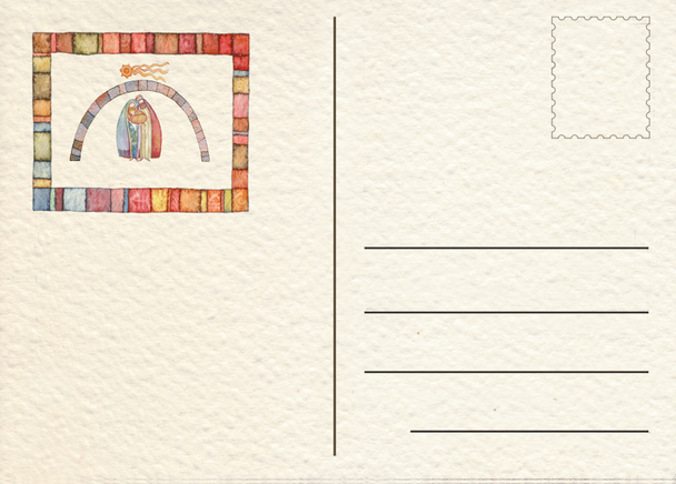 Ręcznie rysowane ponownie pocztówka z Boże Narodzenie szopka - Zdjęcie, obraz