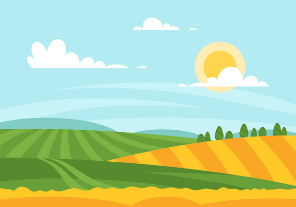 Vector cartoon style illustration of wheat field in a daytime. - Vector, Image
