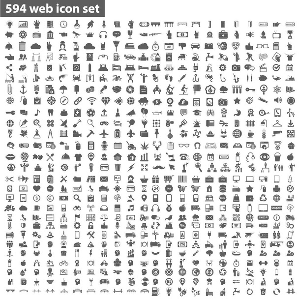 Zestaw 594 web jakości ikon - Wektor, obraz
