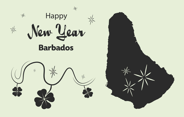 バルバドスの地図と幸せな新年のテーマ - ベクター画像
