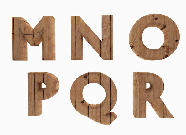 houten alfabet letters Engels M N O P Q R in 3d renderen afbeelding - Foto, afbeelding