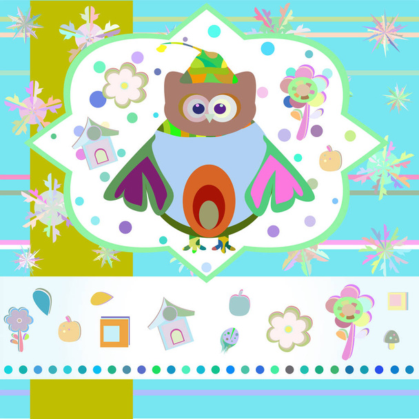 Owl winter floral background. Owls and flower invitation card - Foto, Imagem