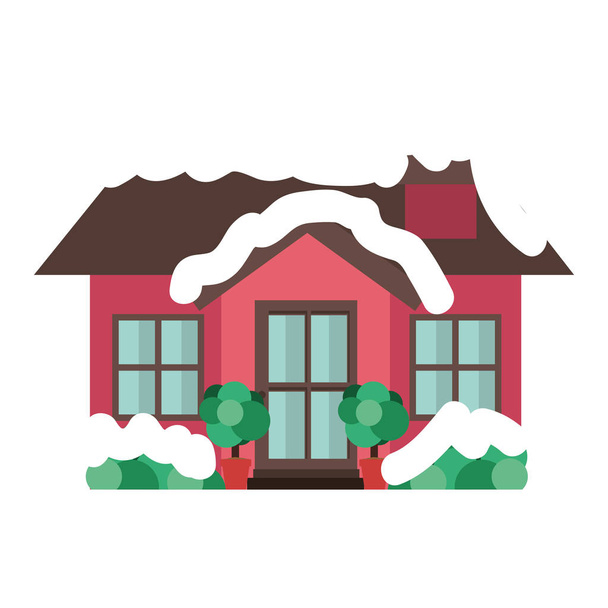 silhouette colorful house christmas season - Vector, Image