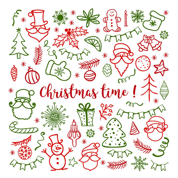 Hand drawn Christmas greeting card with Santa Claus and Christmas tree - Vektor, obrázek