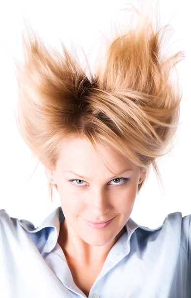 Cheerful woman with turn up hair - Φωτογραφία, εικόνα