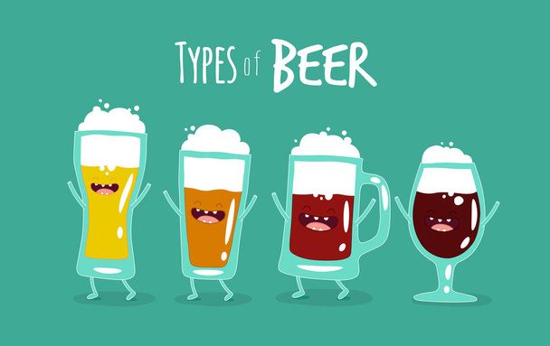 Tipos divertidos de cerveza
 - Vector, Imagen