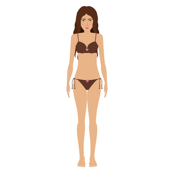 vrouw met bruin instellen bikini pictogram - Vector, afbeelding