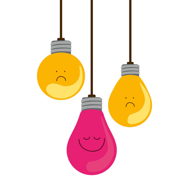 colorful hanging bulbs with emotion face - Vector, Image