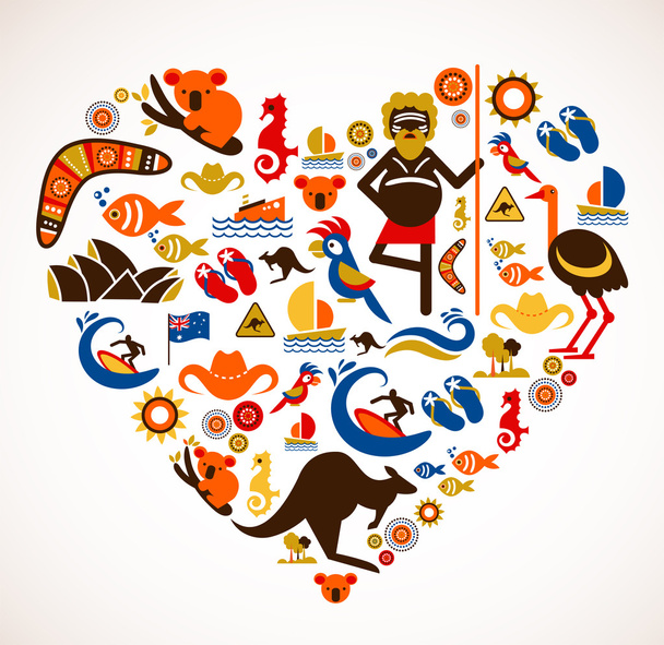 Australia amore - cuore con set di icone vettoriali
 - Vettoriali, immagini