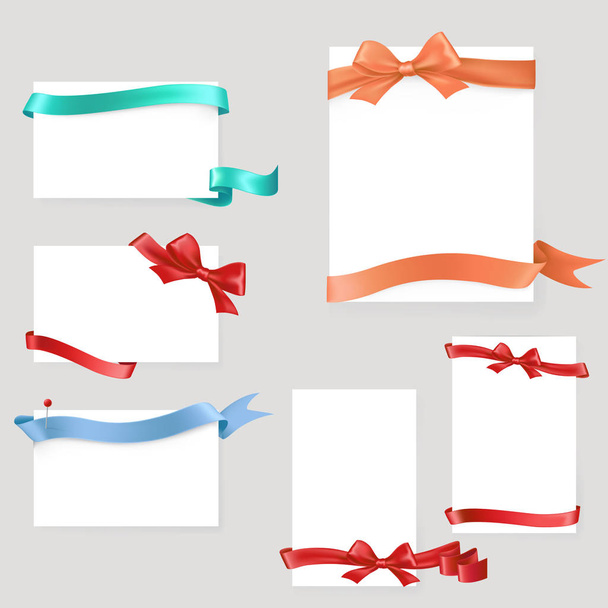 Set of paper form with satin ribbons and bows - Vector, afbeelding