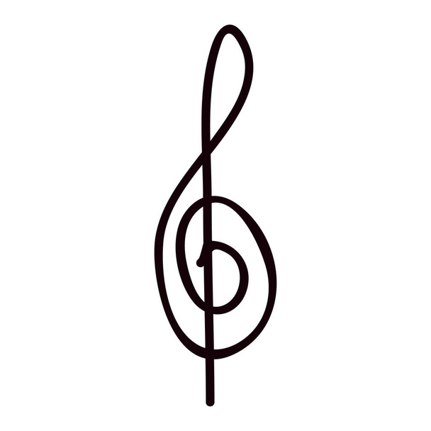 silhouette monochrome with sign music treble clef - Vector, Image