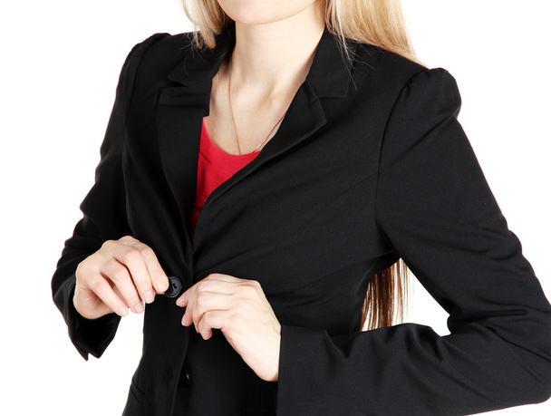 Women fastening black classic jacket - Fotografie, Obrázek