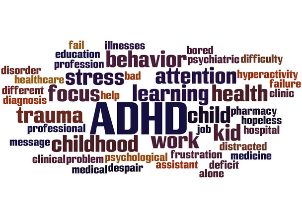TDAH - Transtorno de Hiperatividade de Déficit de Atenção, nuvem de palavras conc
 - Foto, Imagem