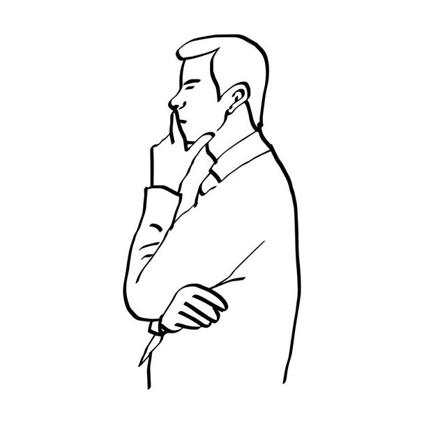 Иллюстрация вектор каракули руки нарисованы человек думает и отдыхает подбородок на руку, вид сбоку
 - Вектор,изображение