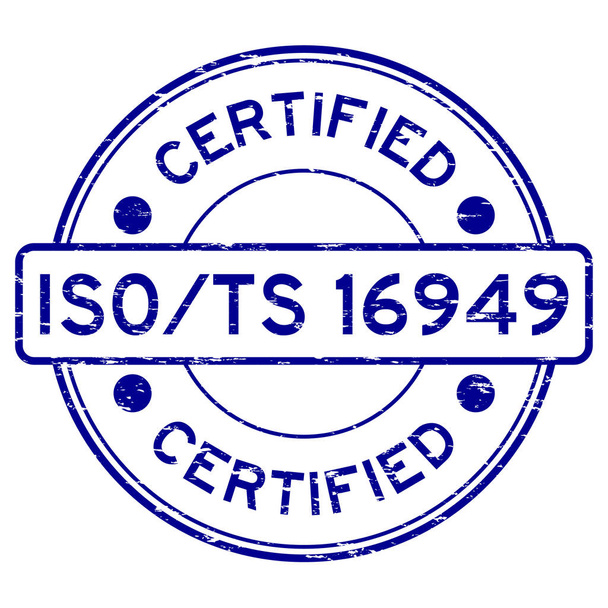 Grunge azul iso / ts 16949 sello de caucho redondo certificado
 - Vector, Imagen