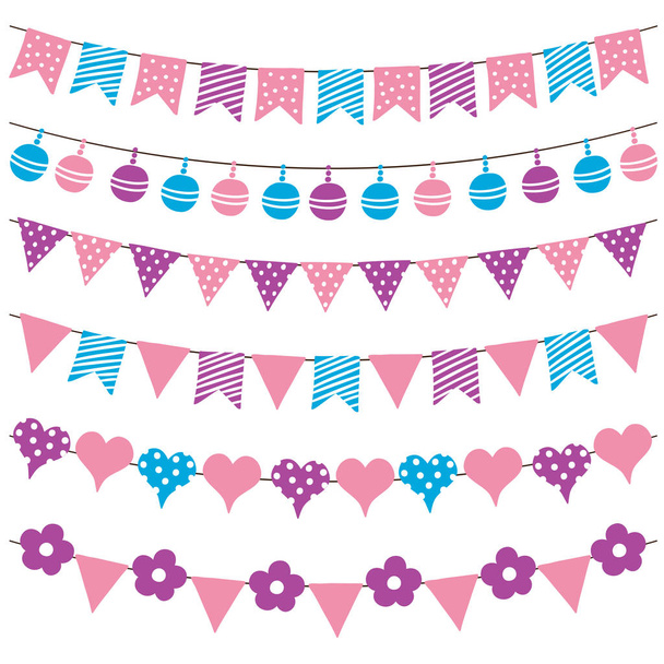 Colorful bunting flags and garlands vector - Vettoriali, immagini