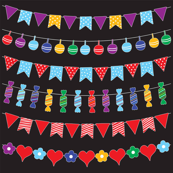 Bandeiras de bunting coloridas e vetor guirlandas
 - Vetor, Imagem
