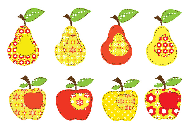 Set of patchwork apples and pears - Vector, afbeelding