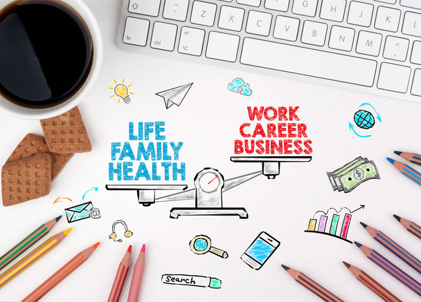 Work Life Balance Concept. White office desk - Photo, Image