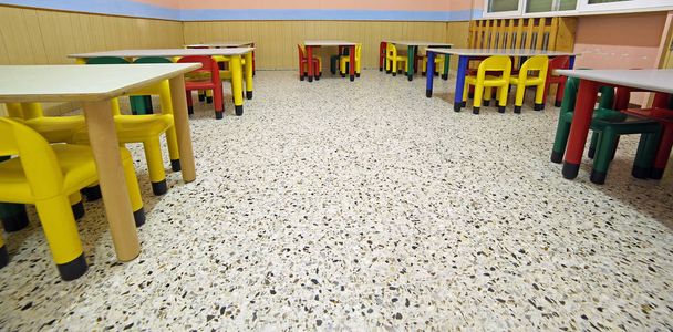 tables in the classroom of a school canteen for children - Photo, Image