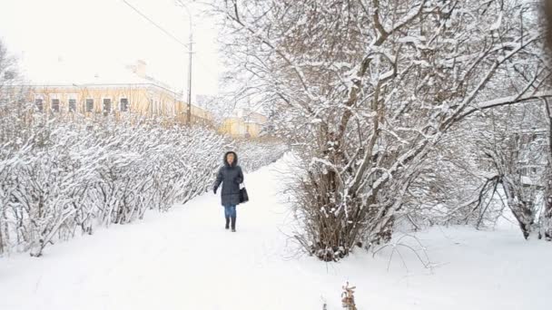 nainen kävelee talvella kujalla
 - Materiaali, video