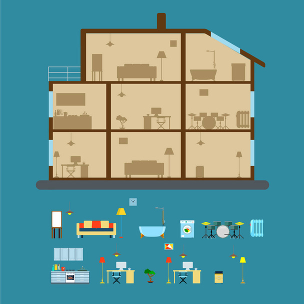 Flat House in cut - Vector, Image