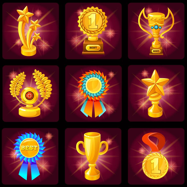 Game Screen Trophies Icon Set - Vector, imagen