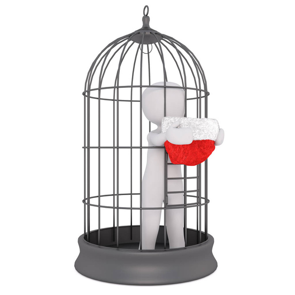 3d homme tenu captif dans une cage à oiseaux en fil métallique
 - Photo, image