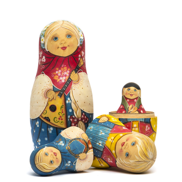 Russian dolls matrioshkas matte painted and isolated - Photo, Image