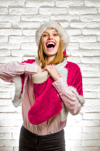happy santa girl in christmas - Foto, Bild