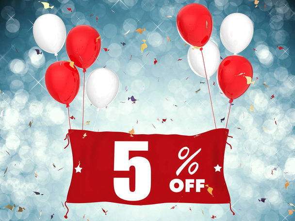 5% sale off banner on blue background - Photo, Image